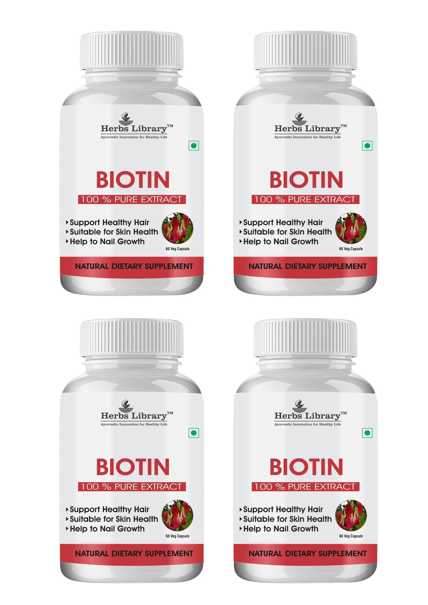 Herbs Library Biotin Capules For Hair Growth, Skin and Nails, 60 Capsules Each (Pack of 4) Herbs Library Biotin Capules For Hair Growth, Skin and Nails, 60 Capsules Each (Pack of 4)