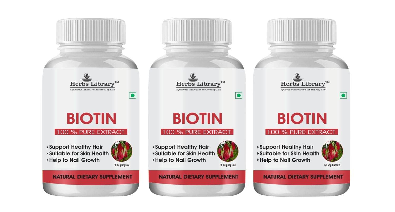     			Herbs Library Biotin Capules For Hair Growth, Skin and Nails 60 Capsules Each (Pack of 3)