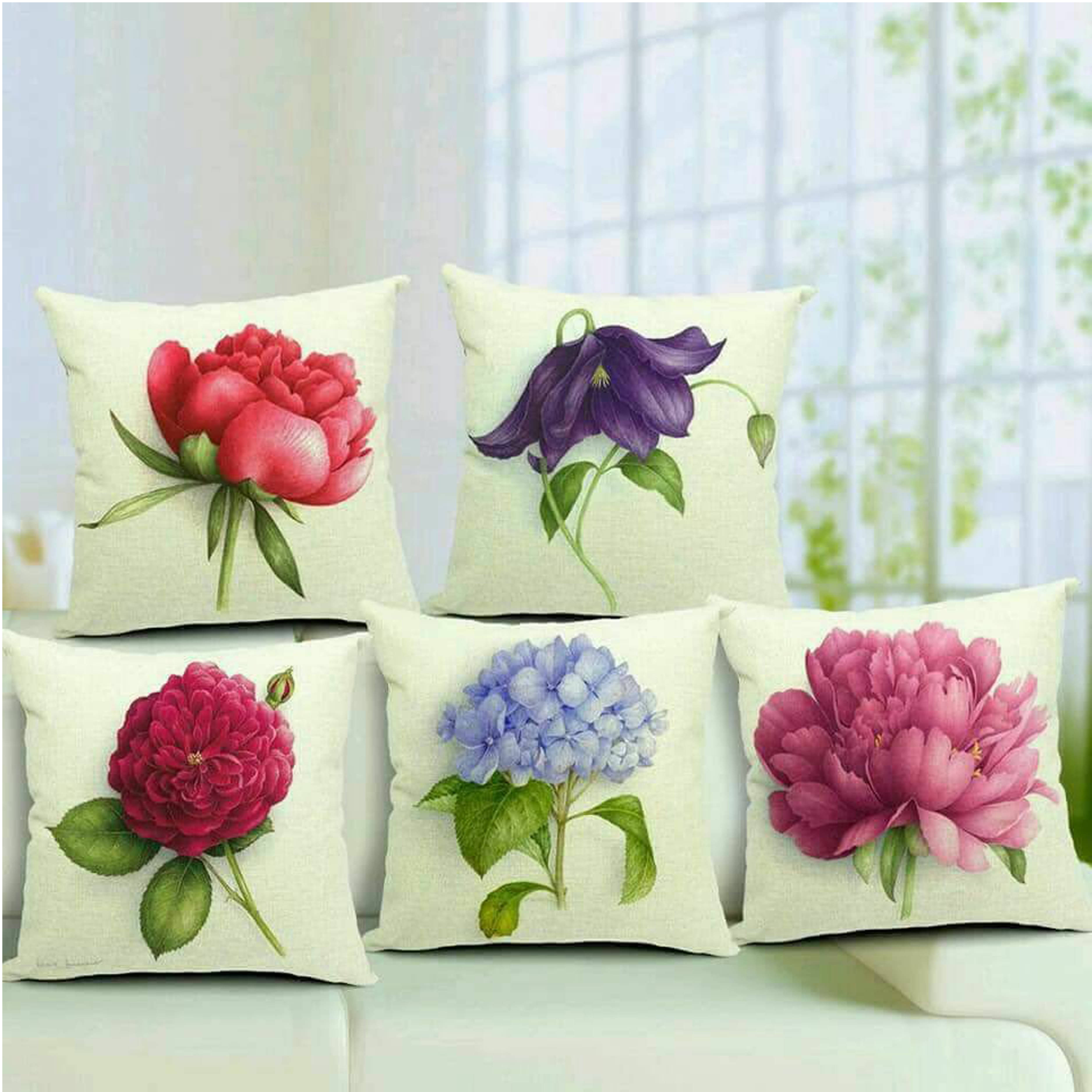 Home Solution Set of 5 Jute Floral Printed Square Cushion Cover (40X40)cm - Multi Home Solution Set of 5 Jute Floral Printed Square Cushion Cover (40X40)cm - Multi