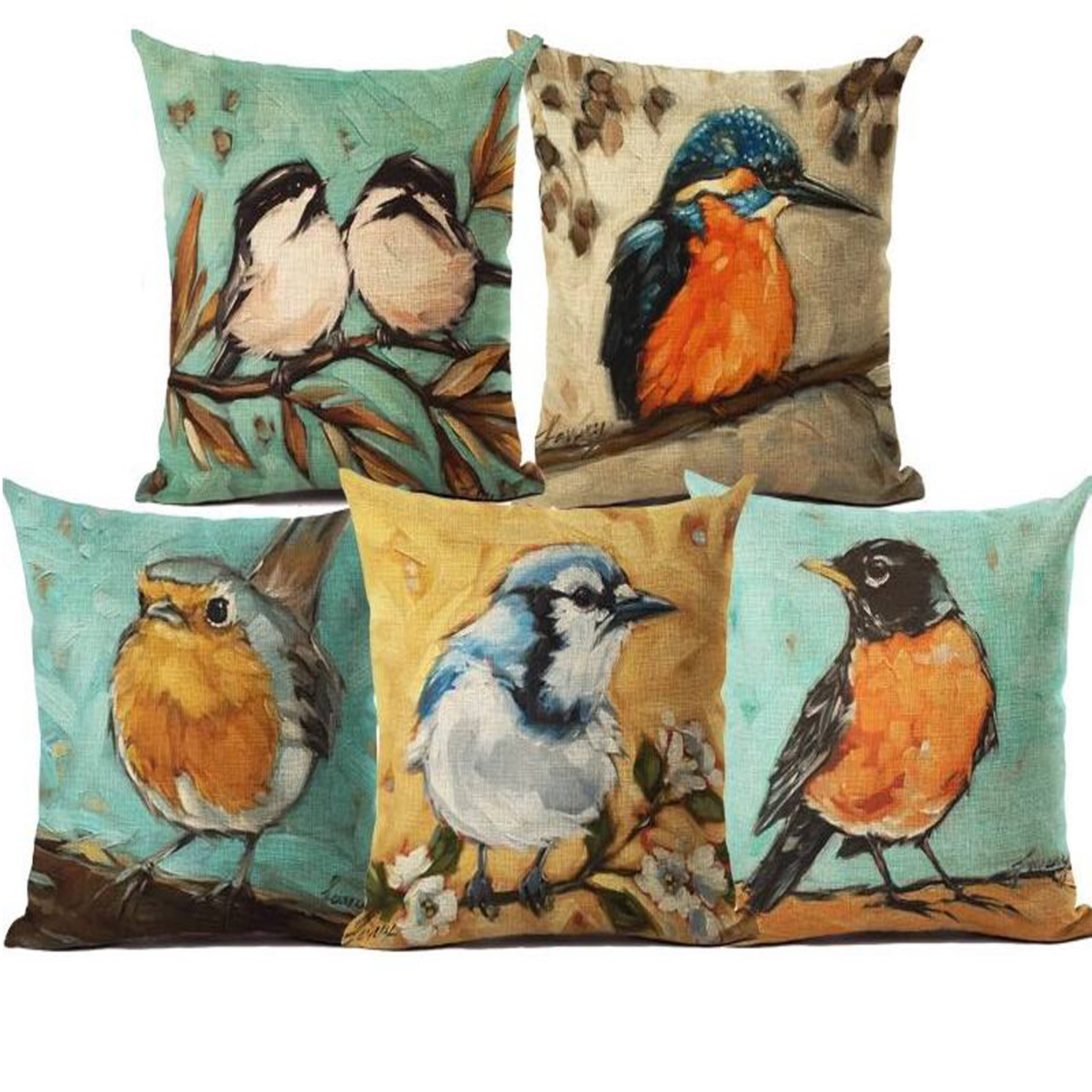     			Home Solution Set of 5 Jute Birds Square Cushion Cover (40X40)cm - Multi