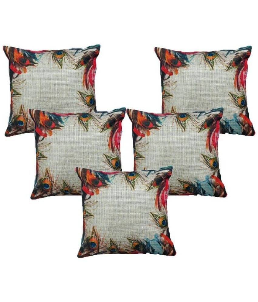 Home Solution Set of 5 Jute Abstract Square Cushion Cover (40X40)cm - Multi Home Solution Set of 5 Jute Abstract Square Cushion Cover (40X40)cm - Multi