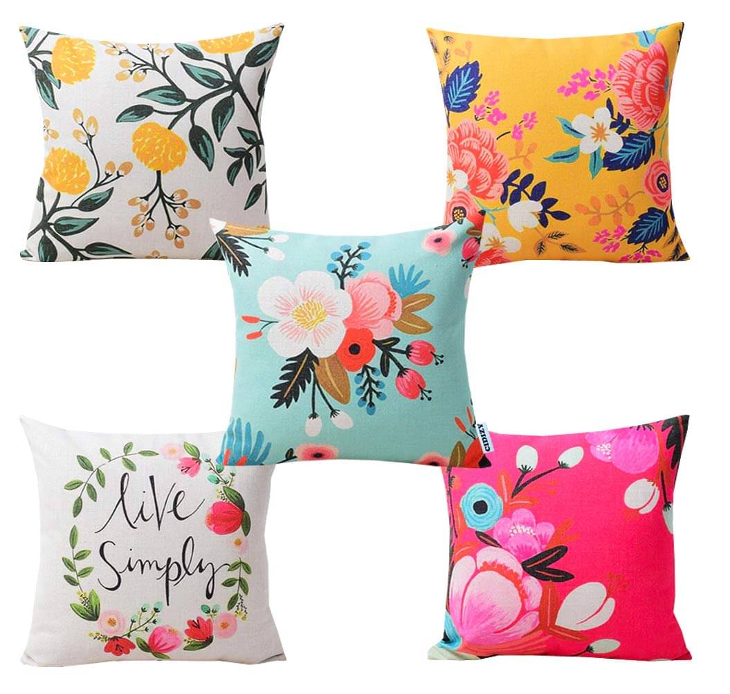 Home Solution Set of 5 Jute Floral Printed Square Cushion Cover (40X40)cm - Multi Home Solution Set of 5 Jute Floral Printed Square Cushion Cover (40X40)cm - Multi