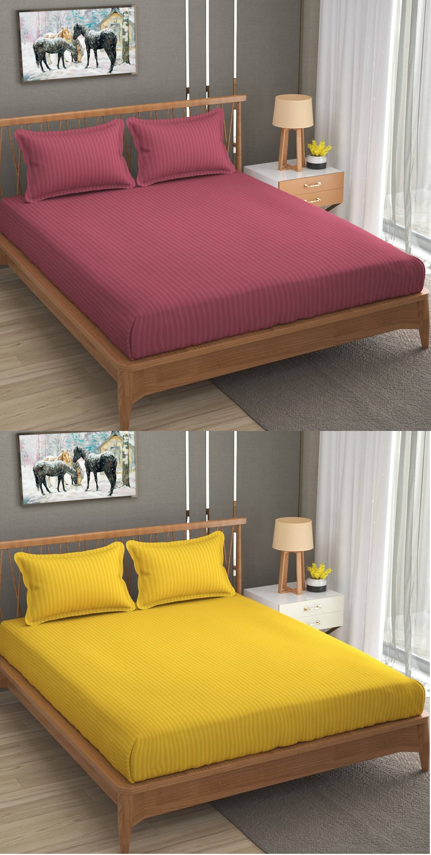     			Homefab India Cotton Double Bedsheet ( Yellow )