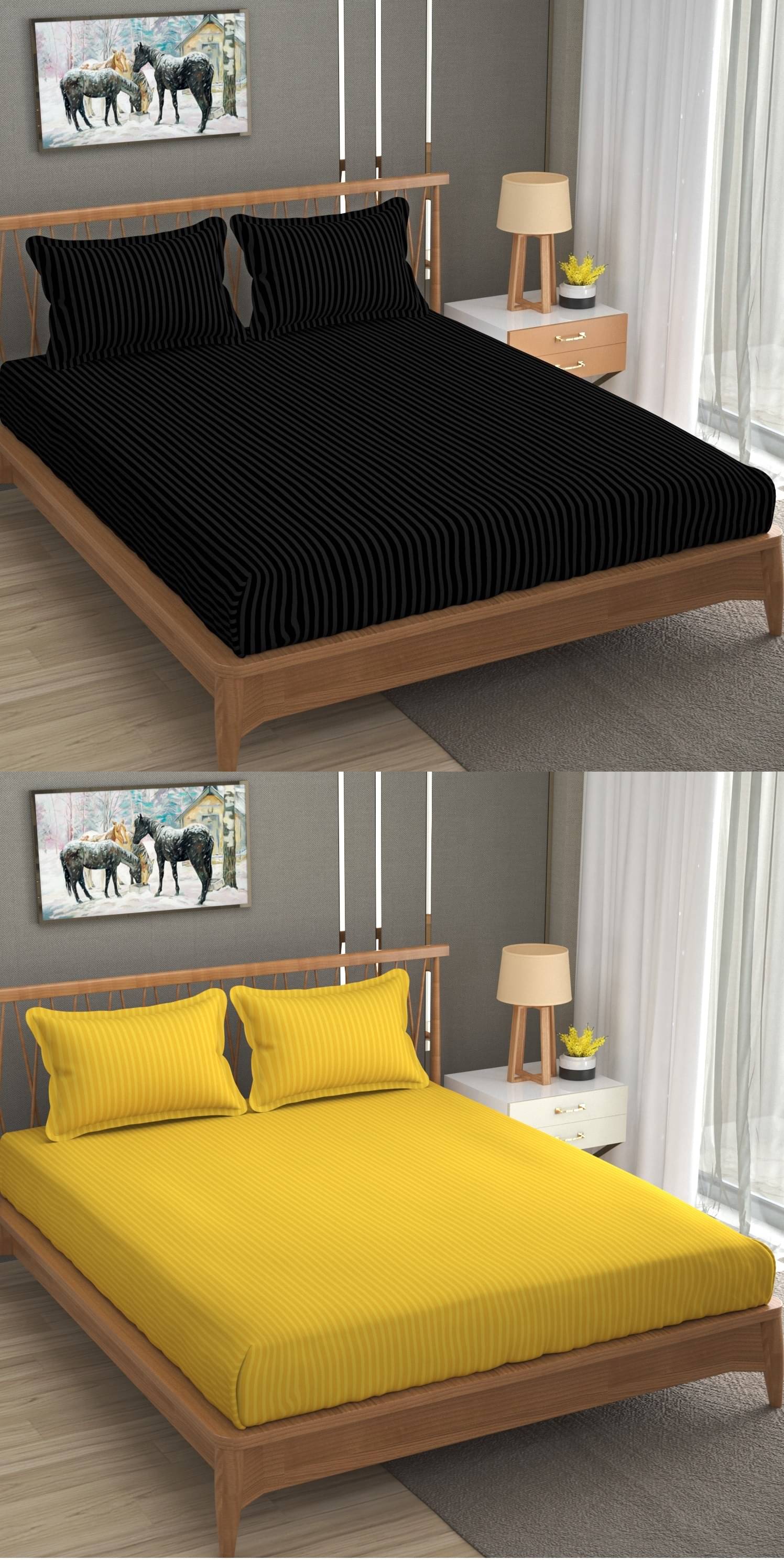     			Homefab India Cotton Double Bedsheet ( Yellow )