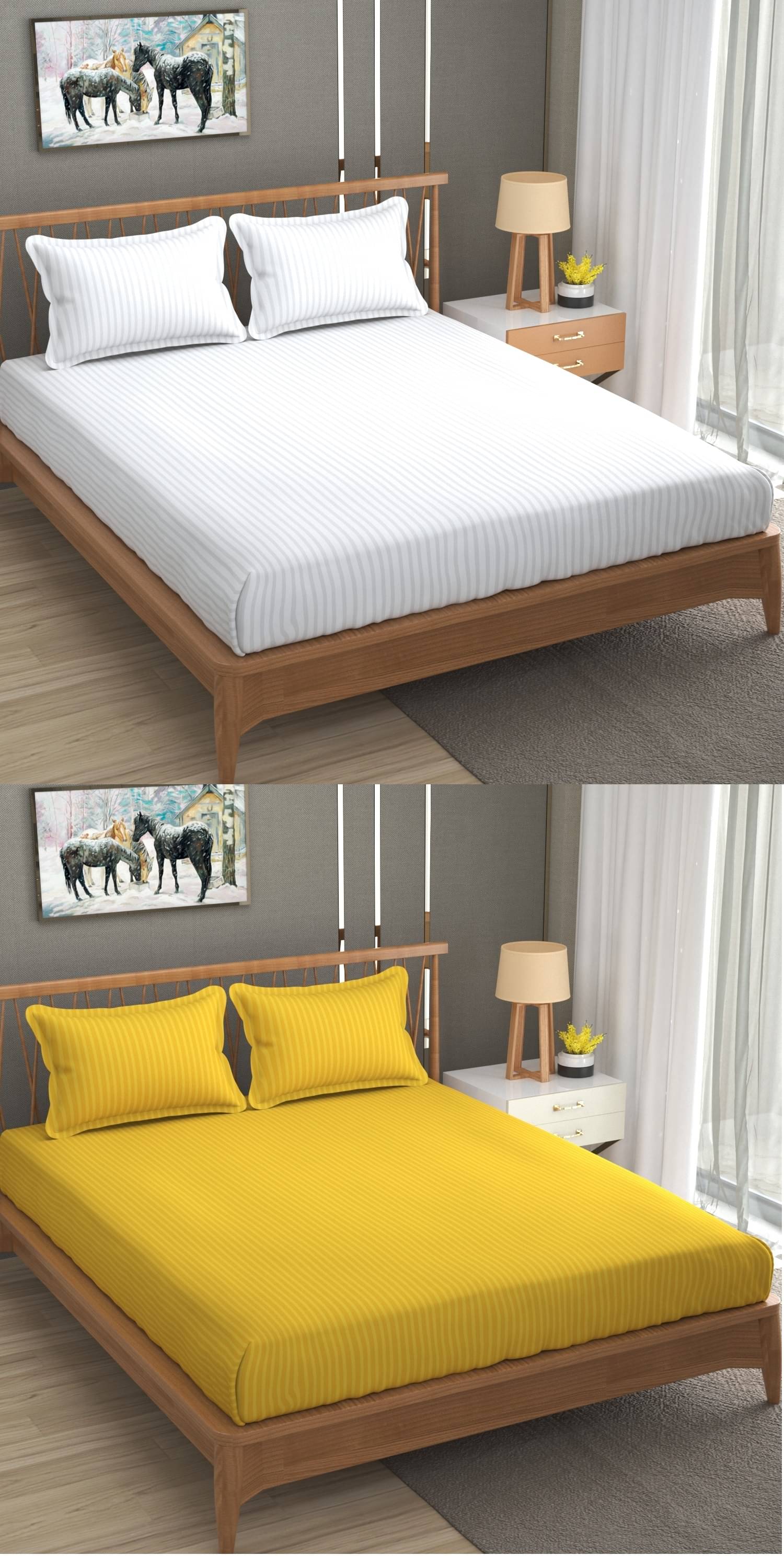     			Homefab India Cotton Double Bedsheet ( Yellow )