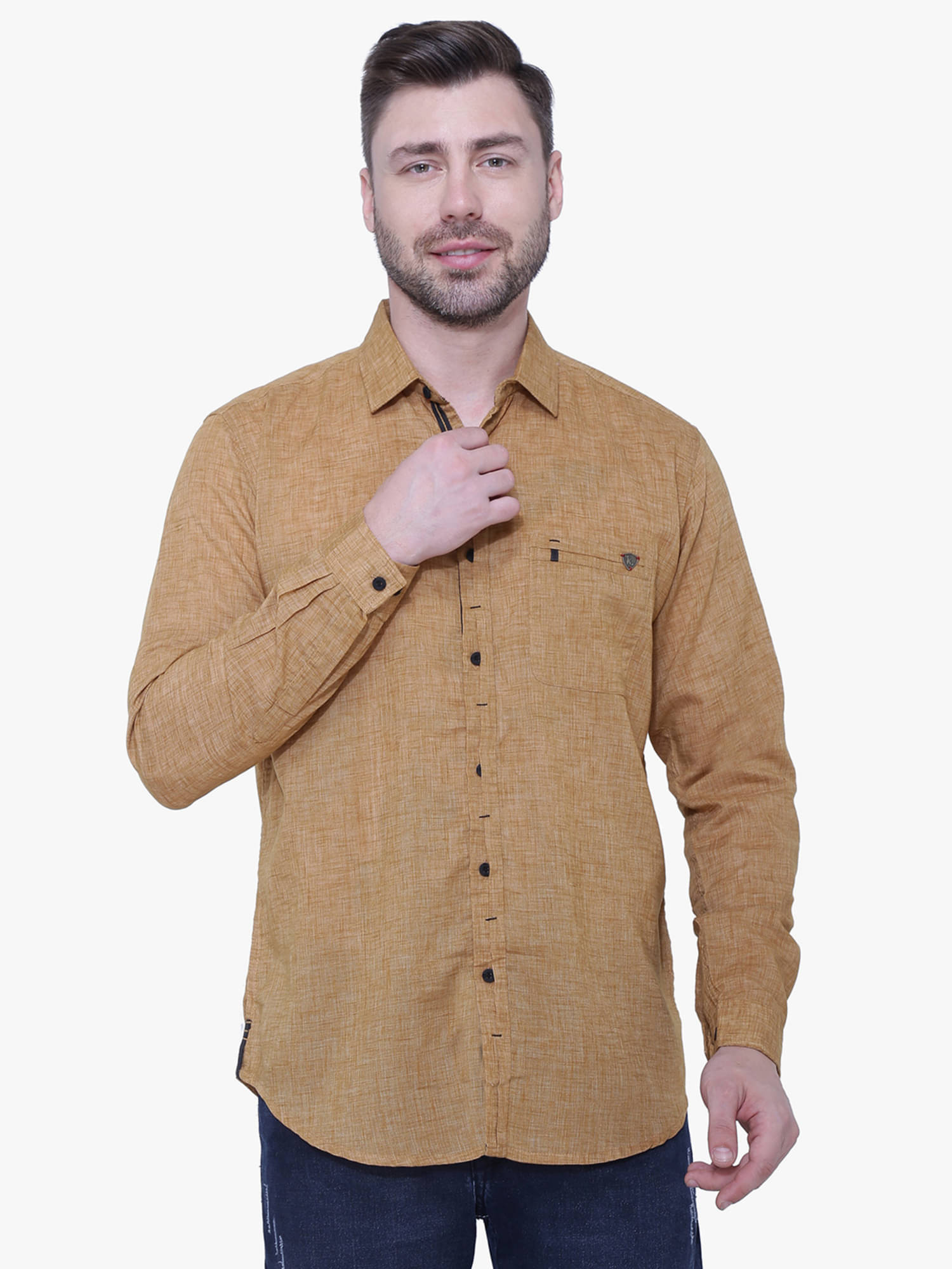 Kuons Avenue - Khaki Linen Regular Fit Men's Casual Shirt ( Pack of 1 ) Kuons Avenue - Khaki Linen Regular Fit Men's Casual Shirt ( Pack of 1 )