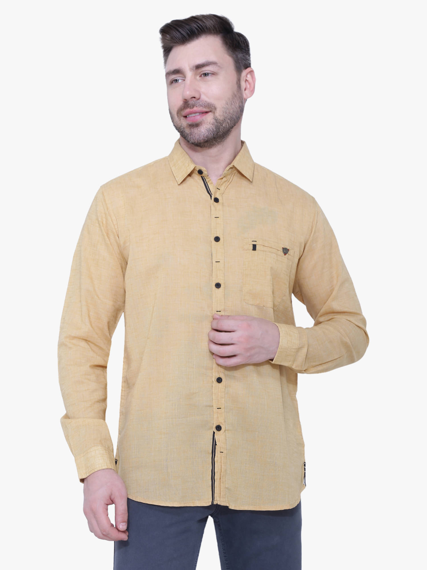     			Kuons Avenue - Yellow Linen Regular Fit Men's Casual Shirt ( Pack of 1 )