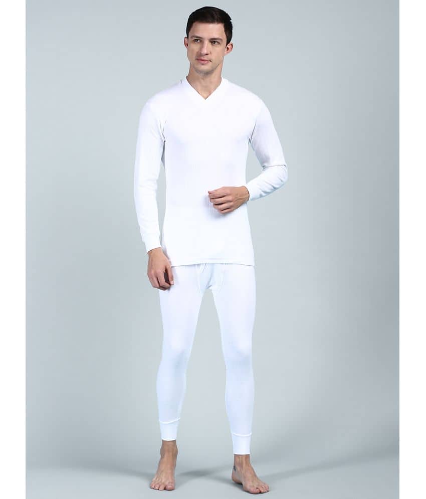 LUX PARKER Pack of 1 Cotton Thermal Sets For Men's ( White )