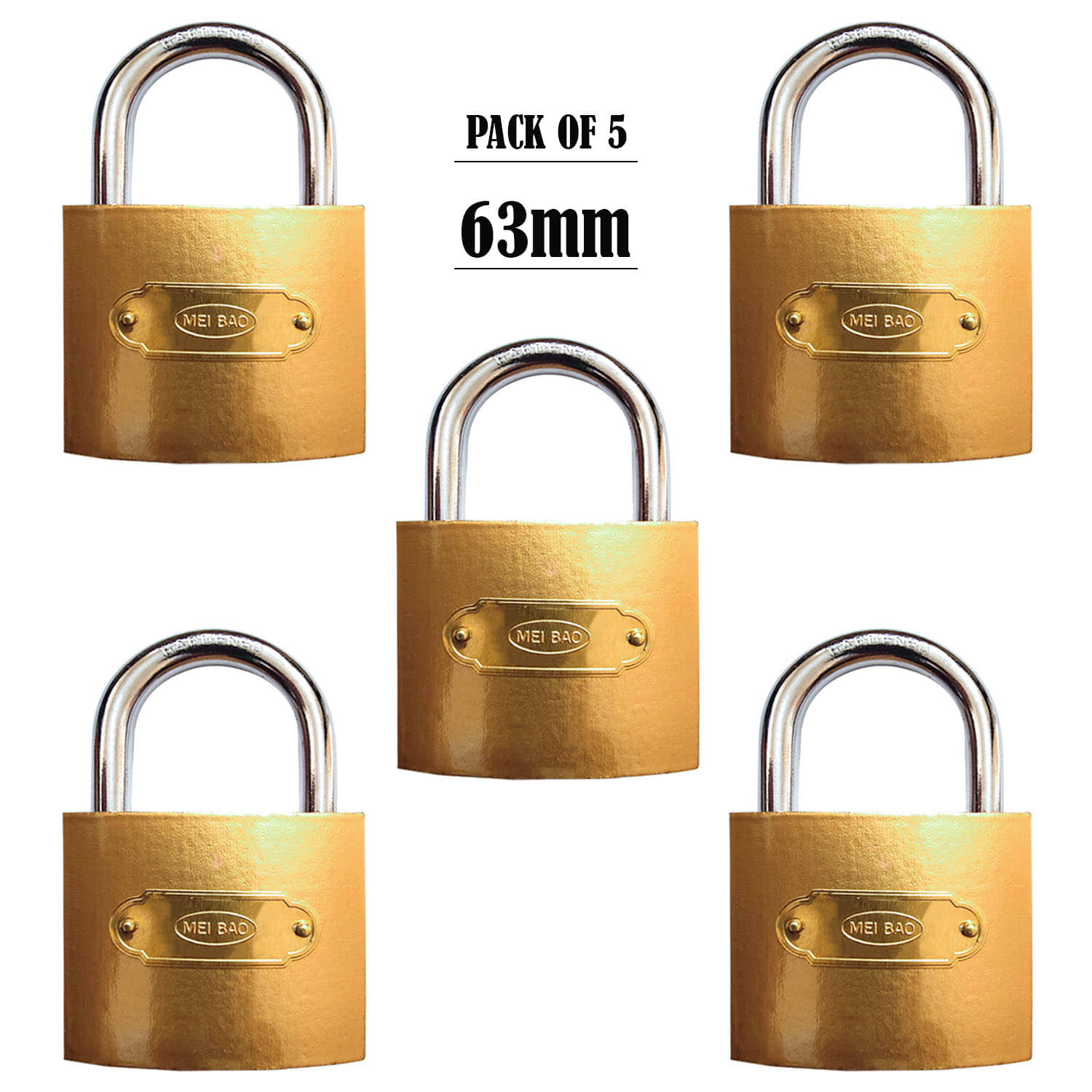 Laxmi Metal Pressing Lock 63mm Pad Lock with 3 key's Brass Polished Finish Pad Lock (PACK OF 5)
