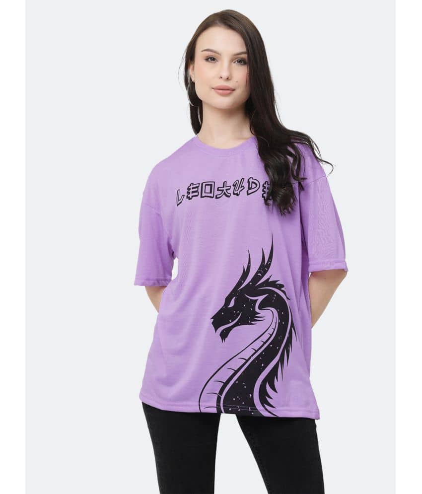 Leotude Women Cotton Blend Printed Oversized Fit Round Neck T-Shirt ( Purple )