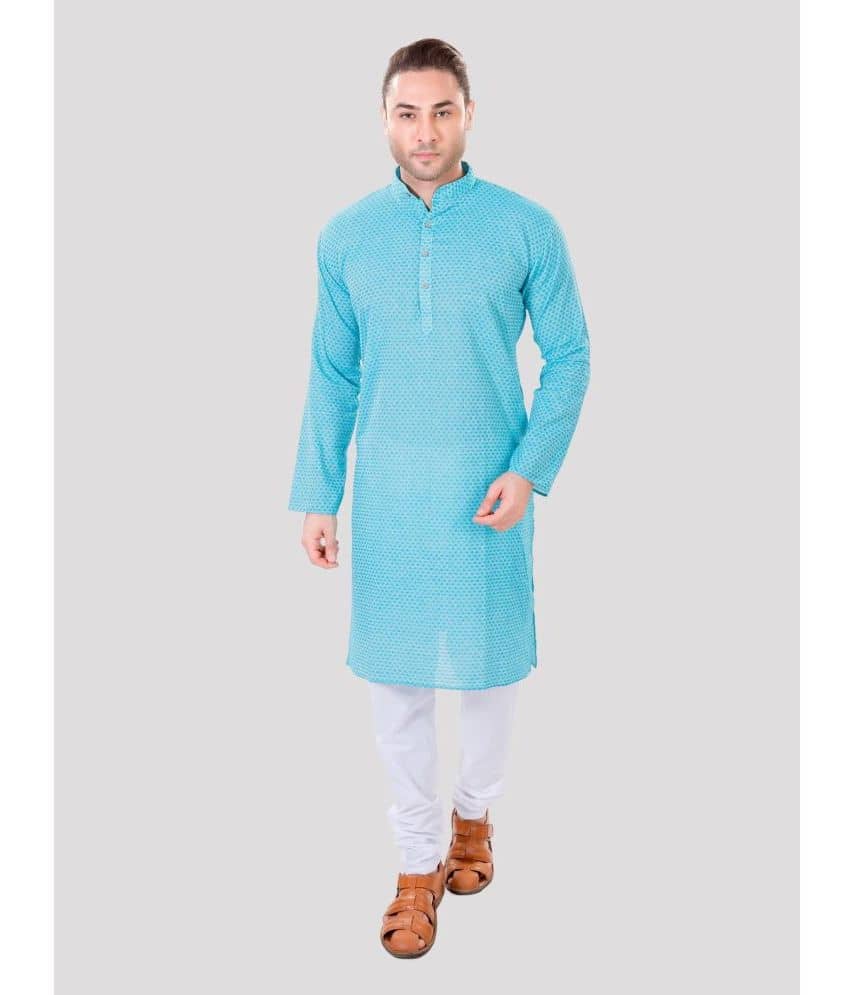 Maharaja - Blue Cotton Blend Regular Fit Men's Kurta Pyjama Set ( Pack of 1 ) - Kurtas & Kurta Sets | Buy online on ZillyBuy