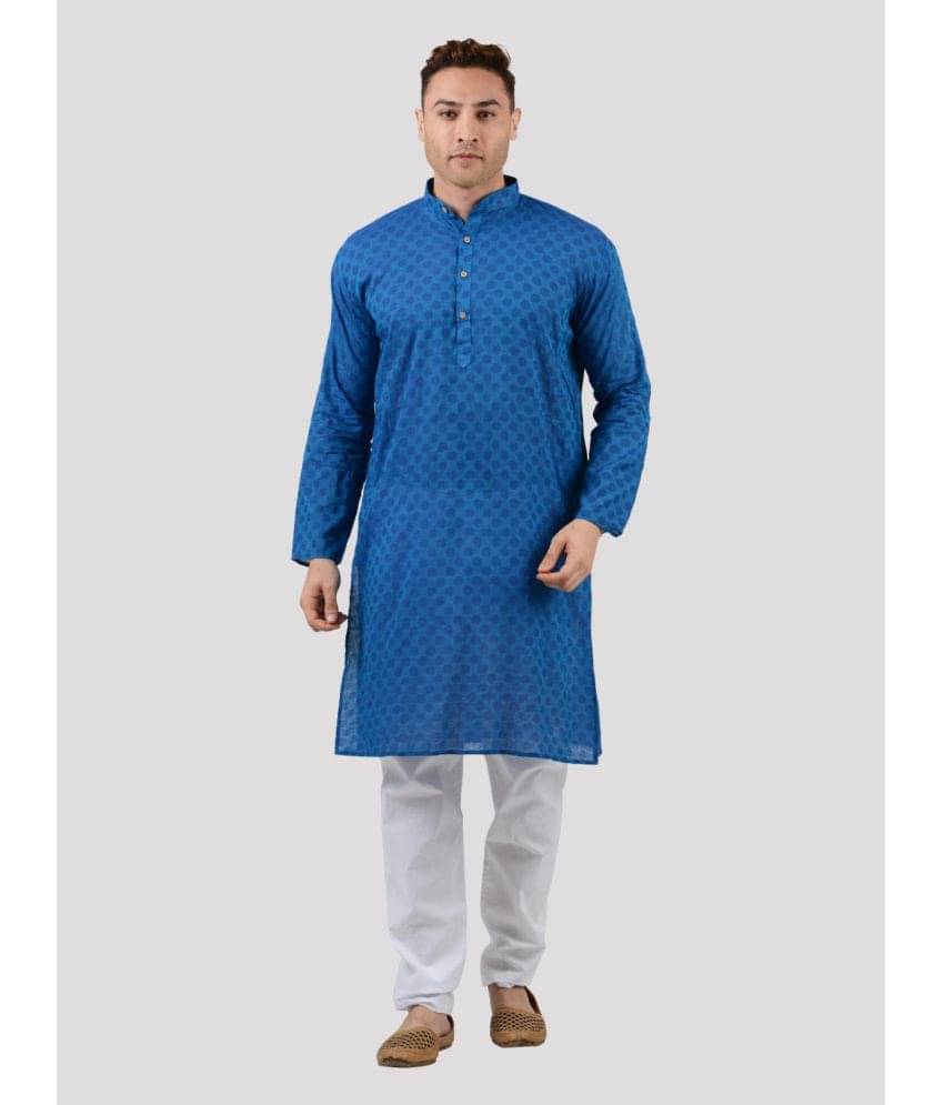 Maharaja - Blue Cotton Blend Regular Fit Men's Kurta Pyjama Set ( Pack of 1 ) Maharaja - Blue Cotton Blend Regular Fit Men's Kurta Pyjama Set ( Pack of 1 )