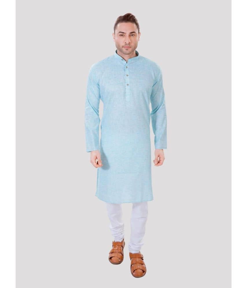 Maharaja - Blue Linen Regular Fit Men's Kurta Pyjama Set ( Pack of 1 ) - Kurtas & Kurta Sets | Buy online on ZillyBuy