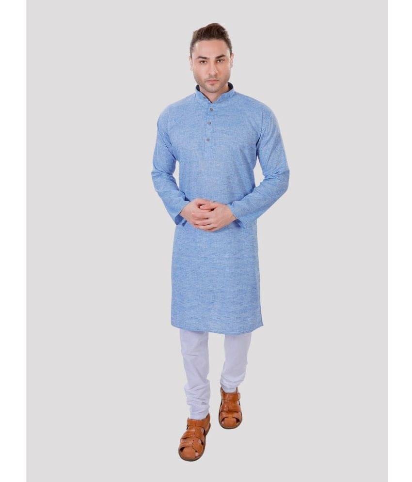     			Maharaja - Blue Linen Regular Fit Men's Kurta Pyjama Set ( Pack of 1 )