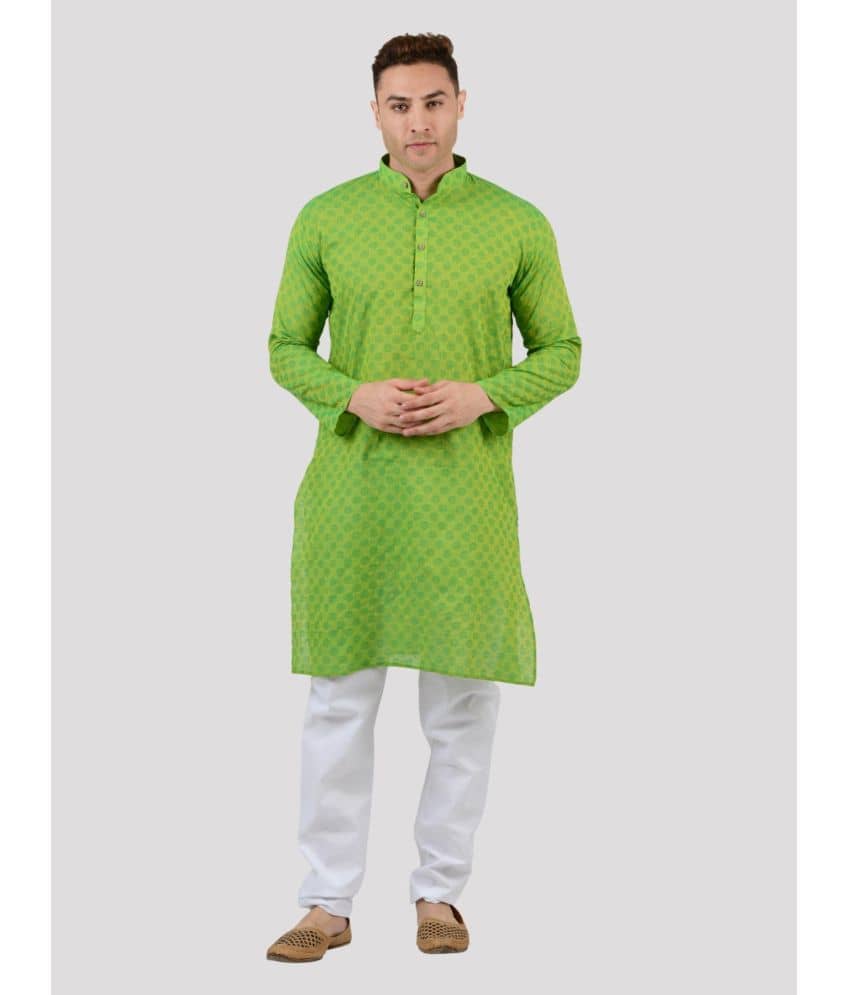 Maharaja - Green Cotton Blend Regular Fit Men's Kurta Pyjama Set ( Pack of 1 ) - Kurtas & Kurta Sets | Buy online on ZillyBuy