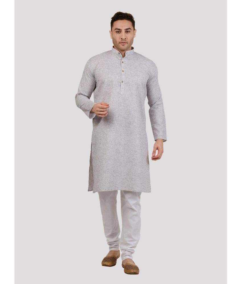     			Maharaja - Medium Grey Linen Regular Fit Men's Kurta Pyjama Set ( Pack of 1 )