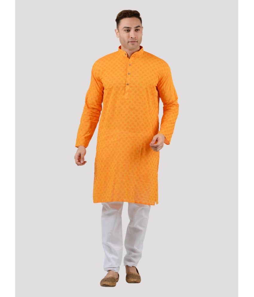Maharaja - Orange Cotton Blend Regular Fit Men's Kurta Pyjama Set ( Pack of 1 ) - Kurtas & Kurta Sets | Buy online on ZillyBuy