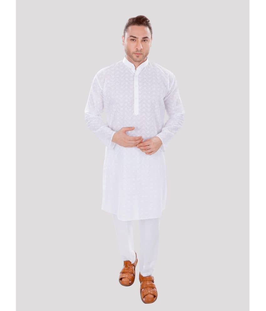 Maharaja - White Cotton Regular Fit Men's Kurta Pyjama Set ( Pack of 1 ) - Kurtas & Kurta Sets | Buy online on ZillyBuy