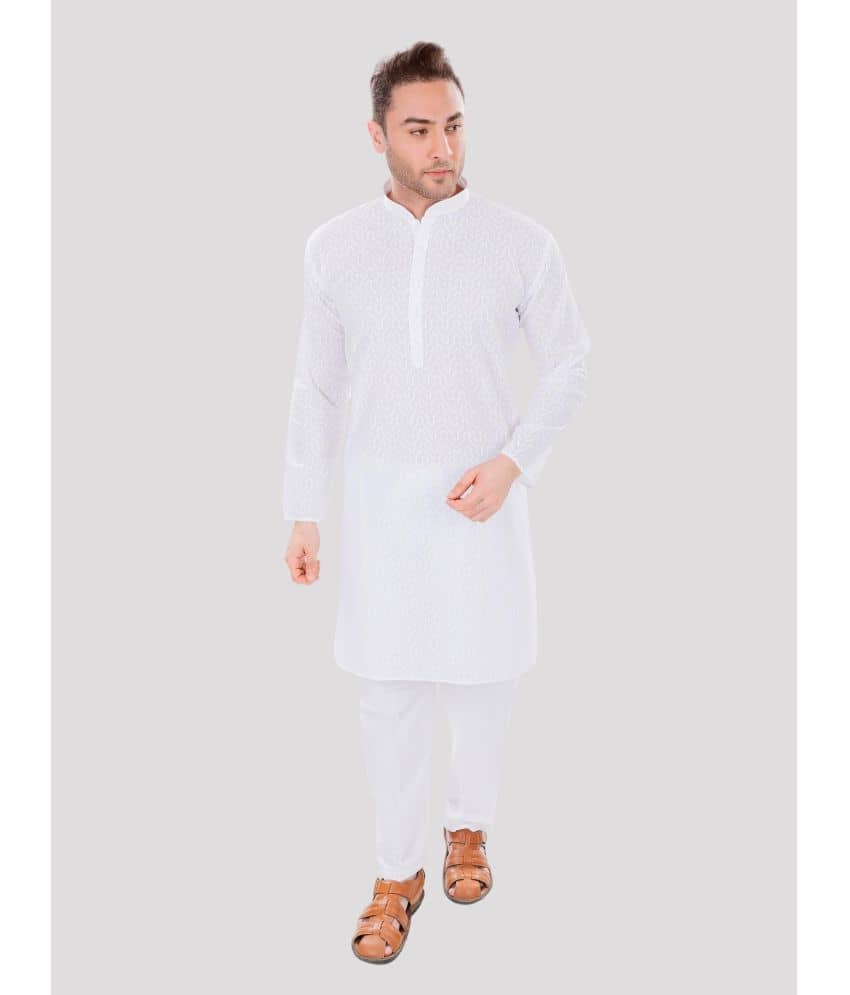 Maharaja - White Cotton Regular Fit Men's Kurta Pyjama Set ( Pack of 1 ) - Kurtas & Kurta Sets | Buy online on ZillyBuy