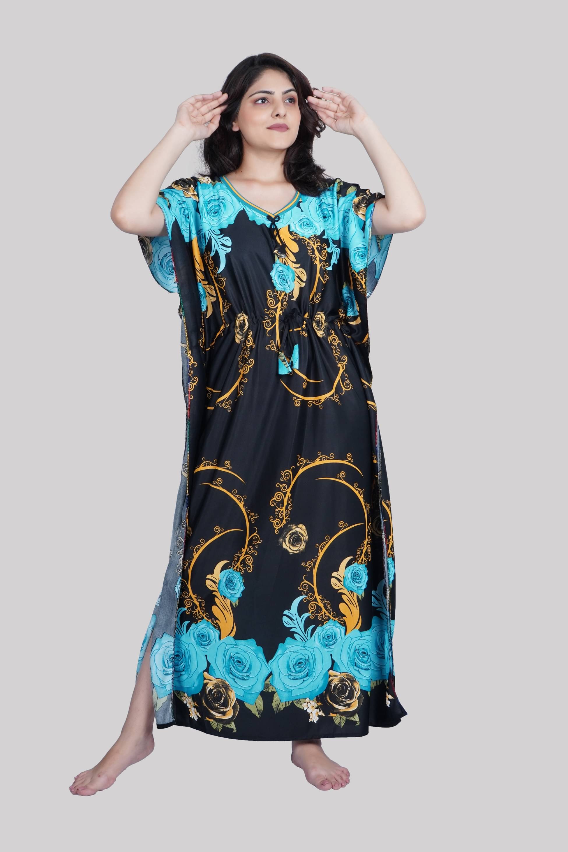     			PURSA - Sea Green Satin Women's Nightwear Kaftan Night Dress ( Pack of 1 )