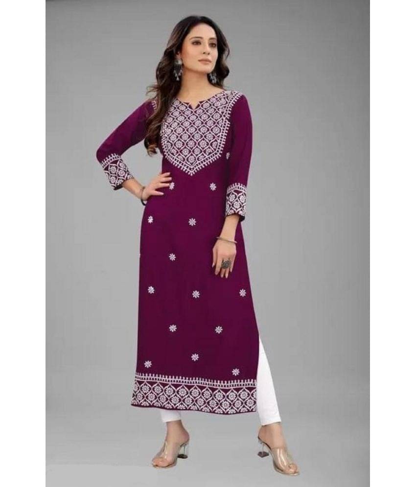 QPEEZ - Purple Rayon Women's Straight Kurti ( Pack of 1 ) QPEEZ - Purple Rayon Women's Straight Kurti ( Pack of 1 )