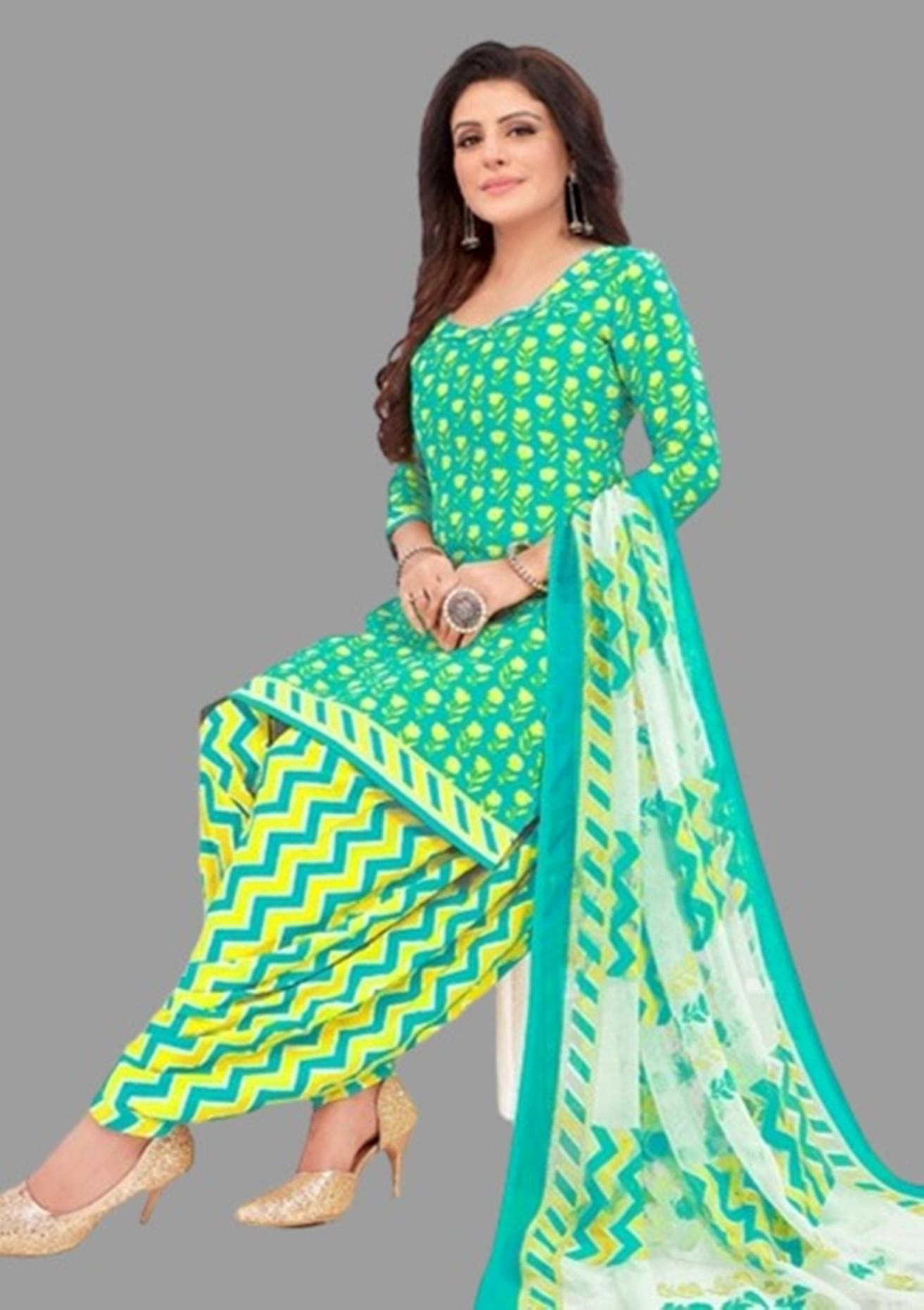 SIMMU - Unstitched Green Crepe Dress Material ( Pack of 1 )     			SIMMU - Unstitched Green Crepe Dress Material ( Pack of 1 )