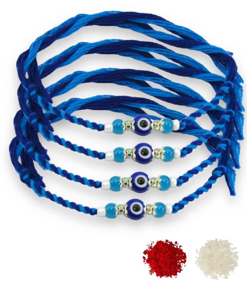 THRIFTKART Rakhi Set Blue Evil Eye Rakhi Semi Precious Stone Pack of 4 - Bangles & Bracelets | Buy online on ZillyBuy