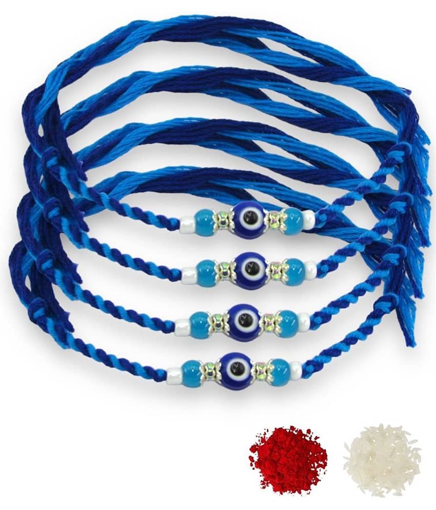 THRIFTKART Rakhi Set Blue Evil Eye Rakhi Semi Precious Stone Pack of 4 - Bangles & Bracelets | Buy online on ZillyBuy