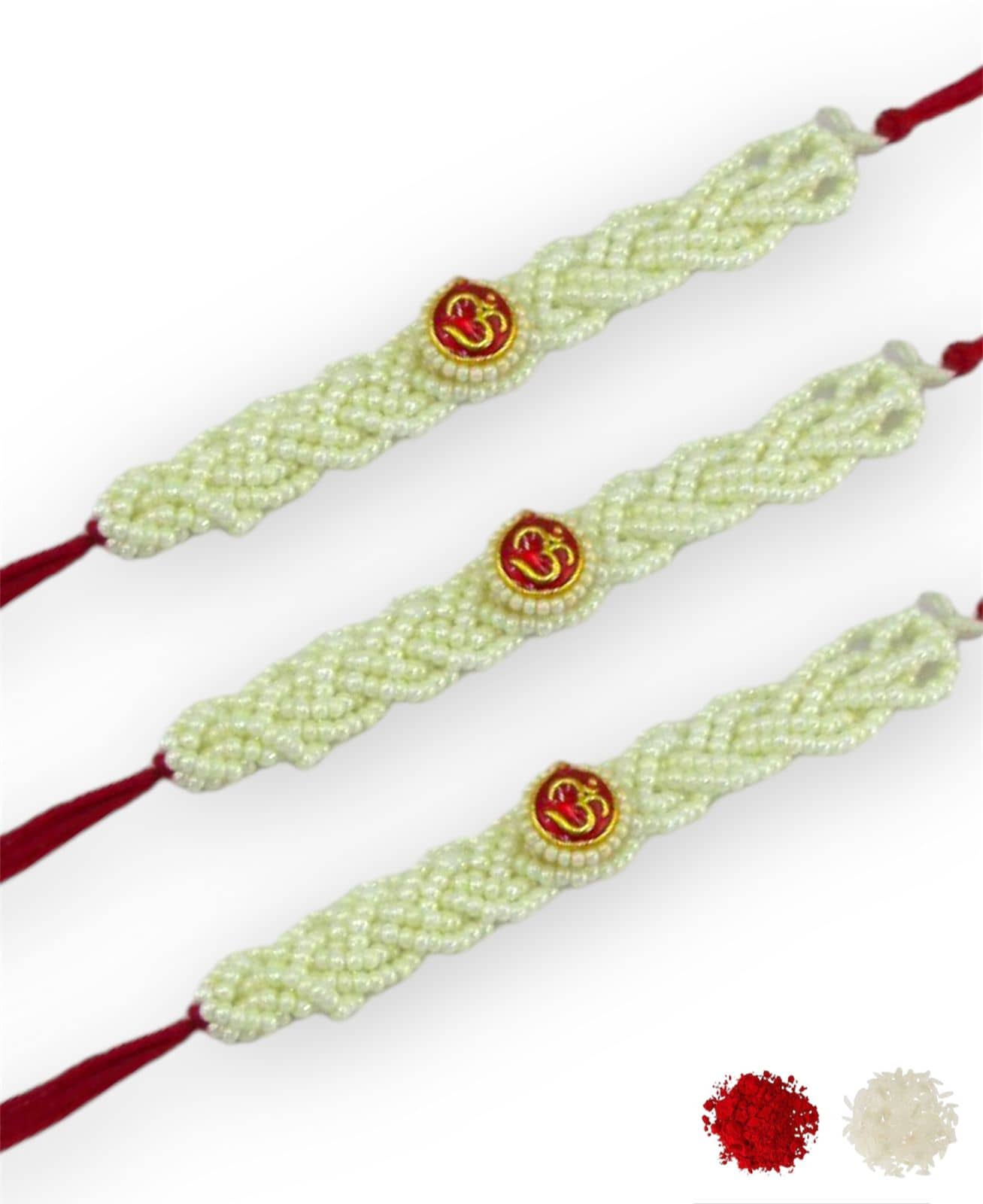 THRIFTKART Rakhi Set White White Pearl OM RAKHI FOR BHAI Pack of 2 - Bangles & Bracelets | Buy online on ZillyBuy