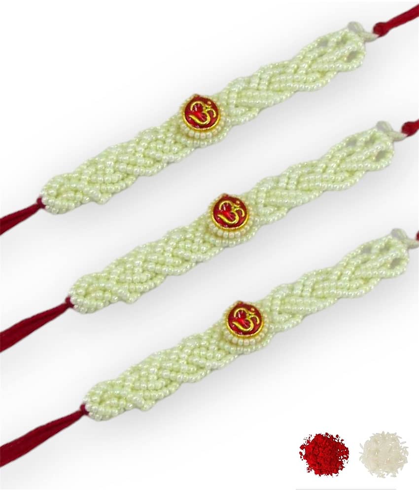 THRIFTKART Rakhi Set White White Pearl OM RAKHI FOR BHAI Pack of 2 - Bangles & Bracelets | Buy online on ZillyBuy