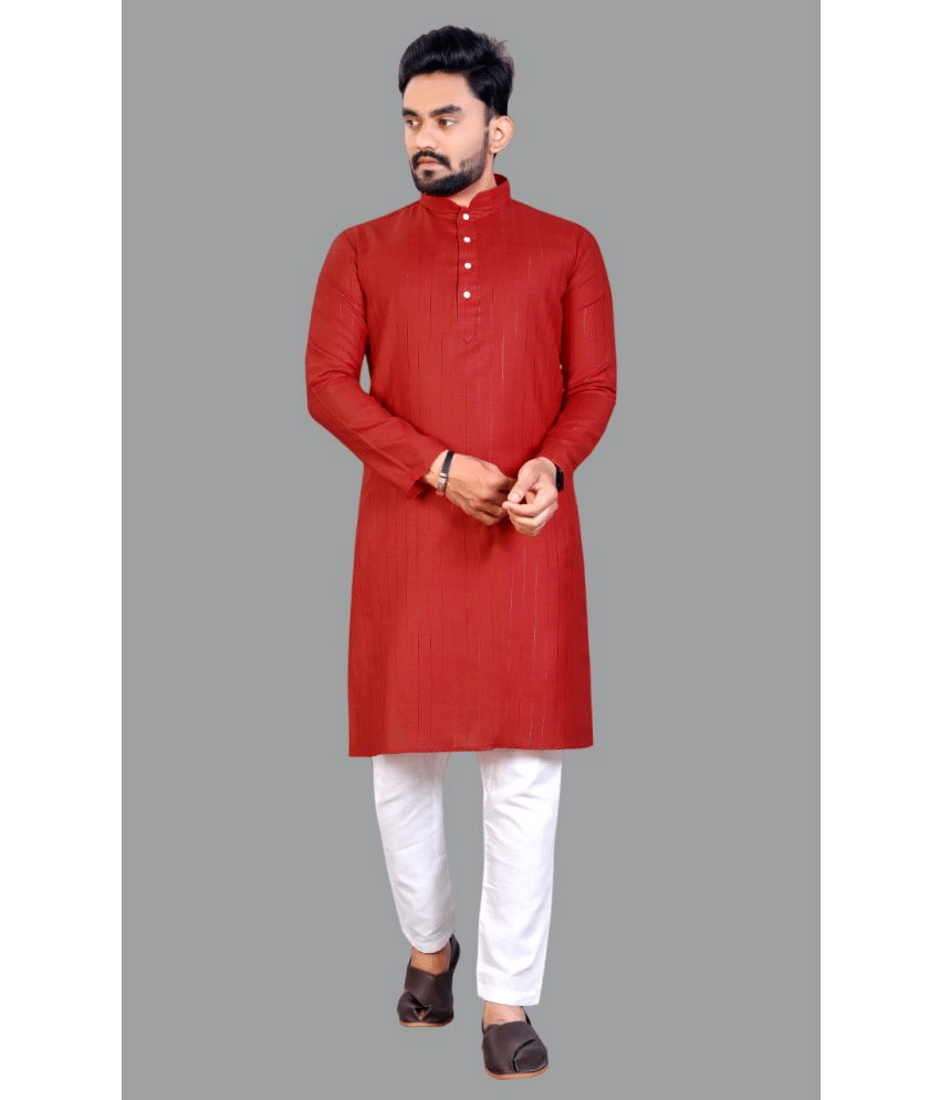 YUG ART - Red Cotton Blend Regular Fit Men's Kurta Pyjama Set ( Pack of 1 ) YUG ART - Red Cotton Blend Regular Fit Men's Kurta Pyjama Set ( Pack of 1 )