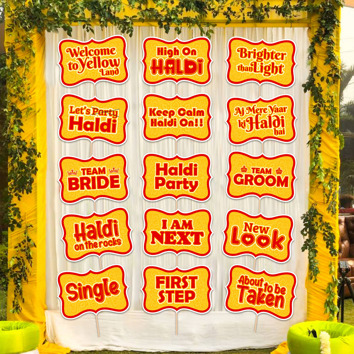     			Zyozi 15 Pcs Mehandi Props for Photoshoot ,Marriage Props for Wedding,Haldi Props for Bride and Family,Bride to Be Props