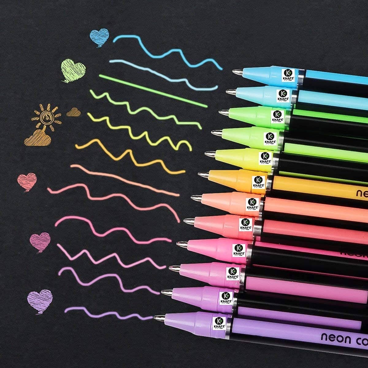 12 Pcs Neon Color Gel Pen Set (12pc Pastel Neon Pen Set)