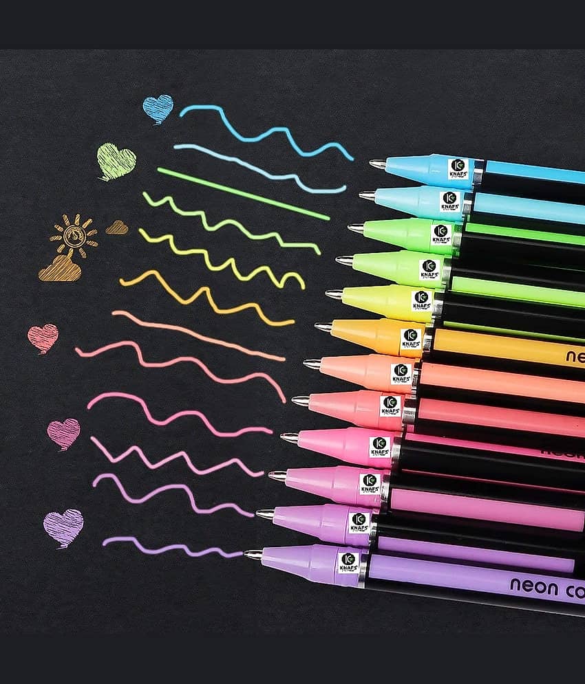 12 Pcs Neon Color Gel Pen Set (12pc Pastel Neon Pen Set) - Stationery | Buy online on ZillyBuy