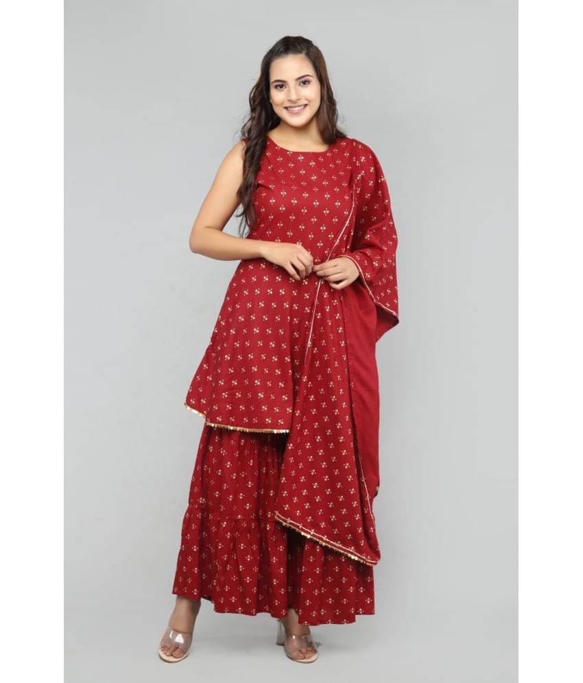 ASHISH PRINT - Red Frock Style Rayon Women's Stitched Salwar Suit ( Pack of 1 ) ASHISH PRINT - Red Frock Style Rayon Women's Stitched Salwar Suit ( Pack of 1 )