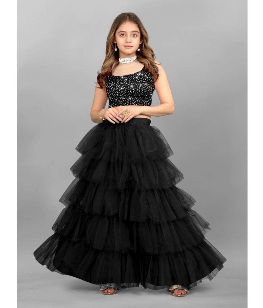     			Apnisha Net Lehenga & Crop Top For Girls ( Pack of 1 , Black )