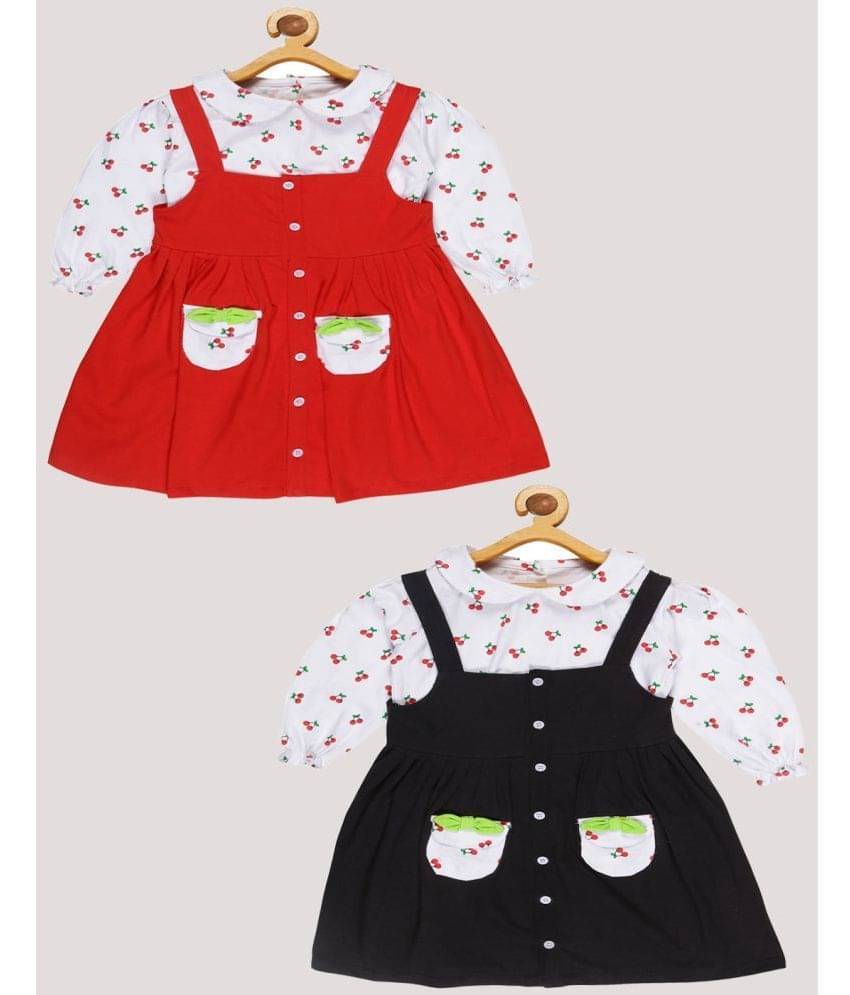     			Babeezworld Cotton Dungarees For Girls ( Pack of 2 , Black & Red )