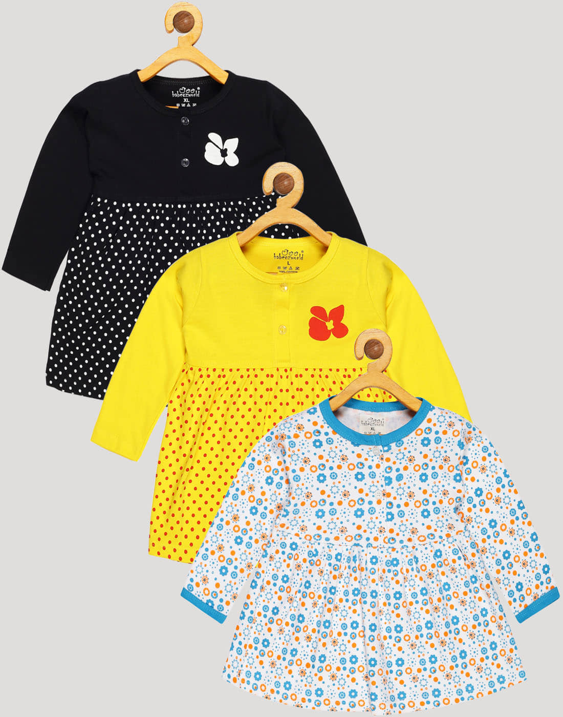 Babeezworld Pack of 3 Baby Girls Cotton Frock ( Multi )