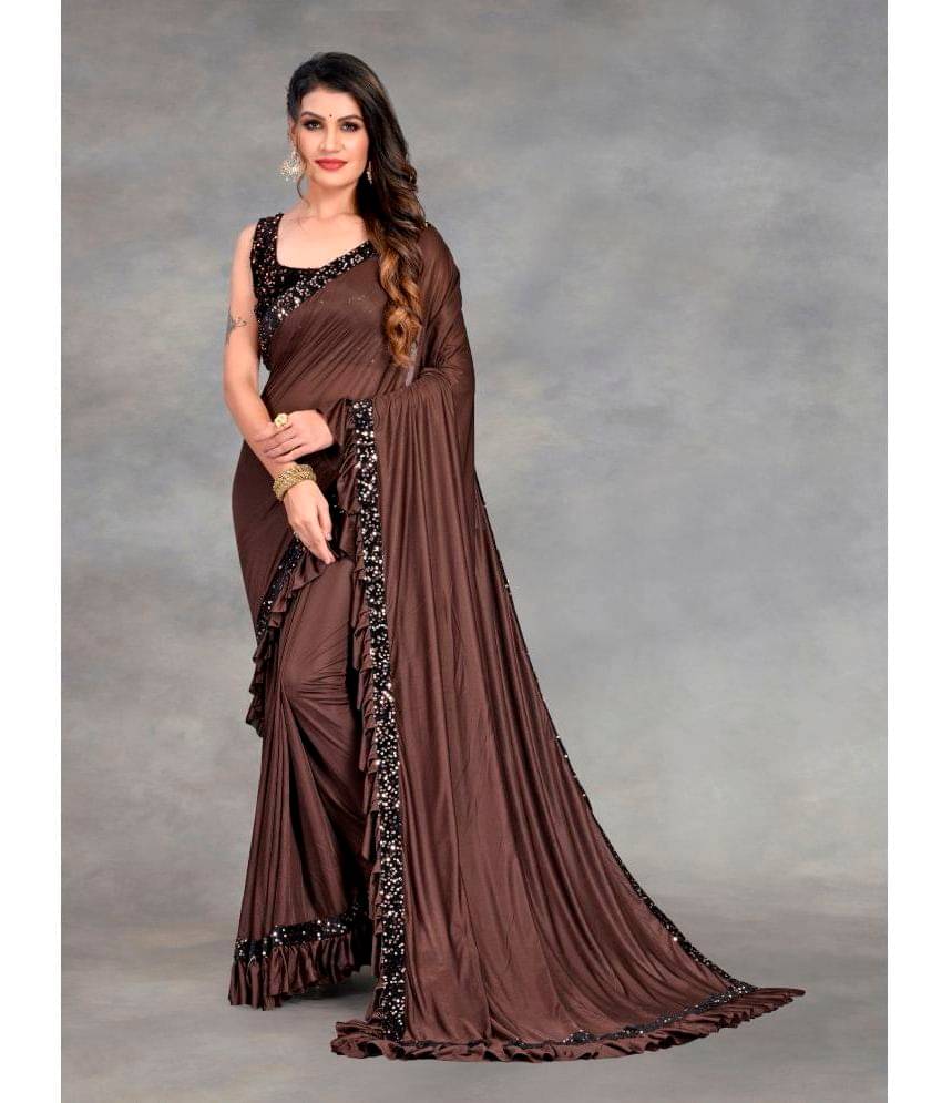 JULEE Lycra Embellished Saree With Unstitched Blouse Piece ( Coffee ) JULEE Lycra Embellished Saree With Unstitched Blouse Piece ( Coffee )