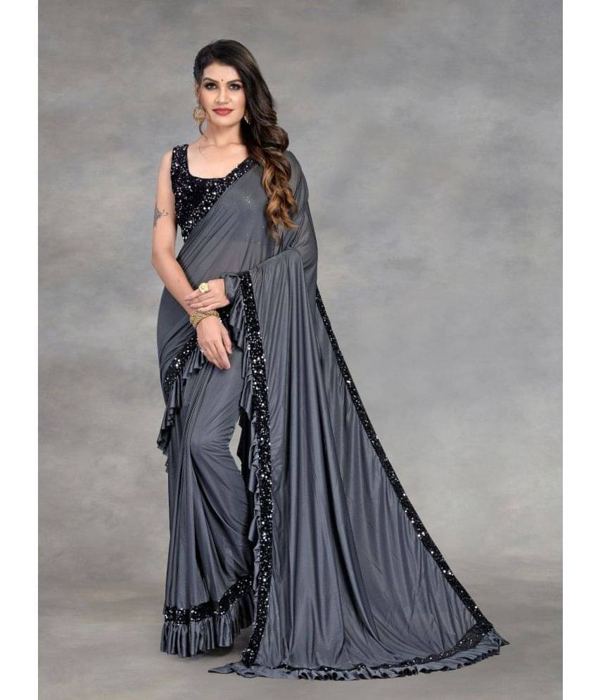JULEE Lycra Embellished Saree With Unstitched Blouse Piece ( Grey ) JULEE Lycra Embellished Saree With Unstitched Blouse Piece ( Grey )