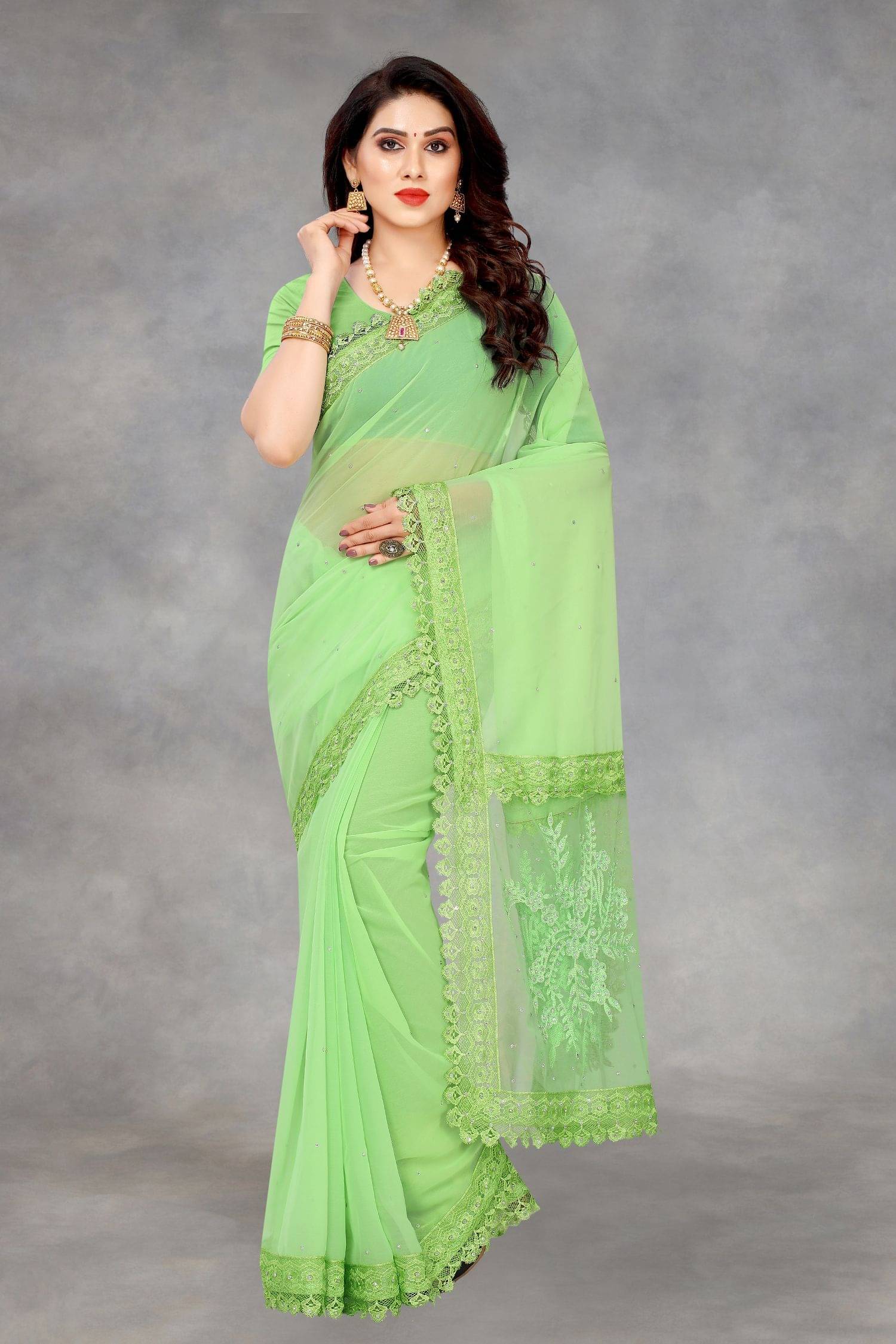     			JULEE Georgette Solid Saree With Unstitched Blouse Piece ( Light Green )