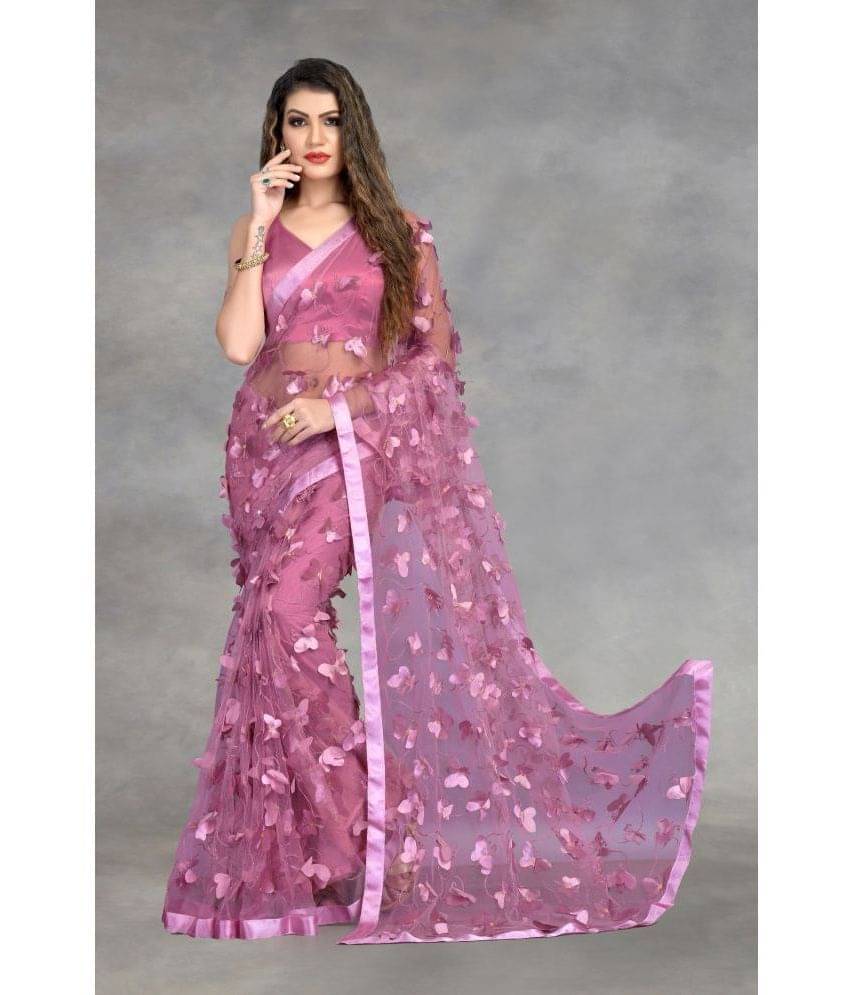 JULEE Net Applique Saree With Unstitched Blouse Piece ( Pink ) JULEE Net Applique Saree With Unstitched Blouse Piece ( Pink )