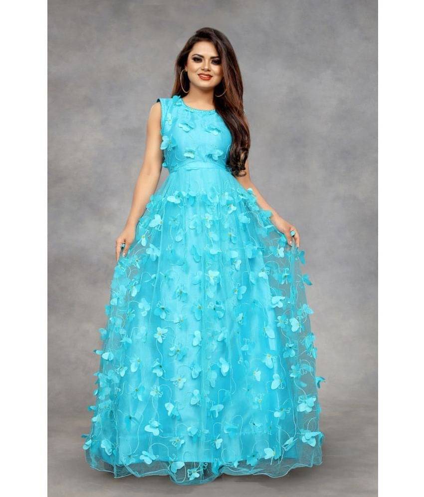 JULEE - Turquoise Flared Net Women's Semi Stitched Ethnic Gown ( Pack of 1 ) JULEE - Turquoise Flared Net Women's Semi Stitched Ethnic Gown ( Pack of 1 )