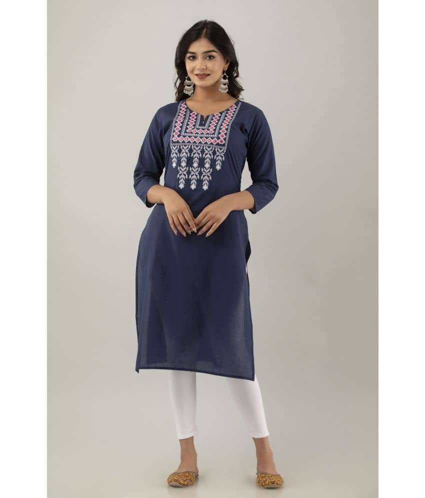 KSHARAA - Blue Cotton Women's Straight Kurti ( Pack of 1 ) - Kurtis, Tunics | Buy online on ZillyBuy