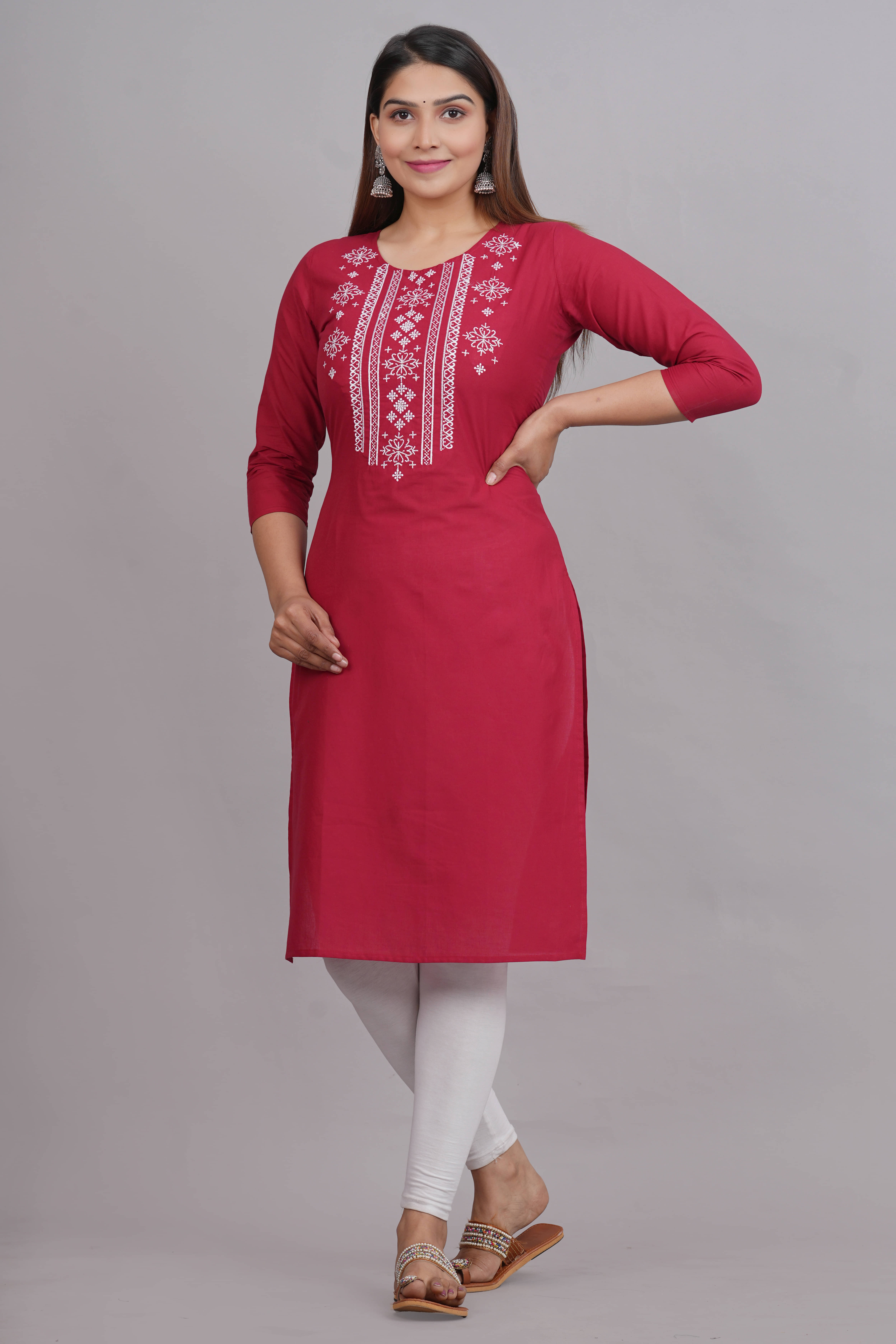     			KSHARAA - Maroon Cotton Women's Straight Kurti ( Pack of 1 )