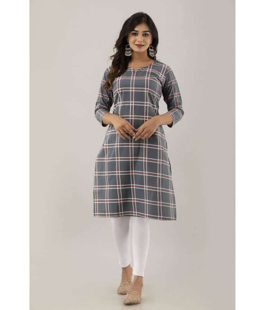 KSHARAA - Grey Cotton Women's Straight Kurti ( Pack of 1 ) - Kurtis, Tunics | Buy online on ZillyBuy