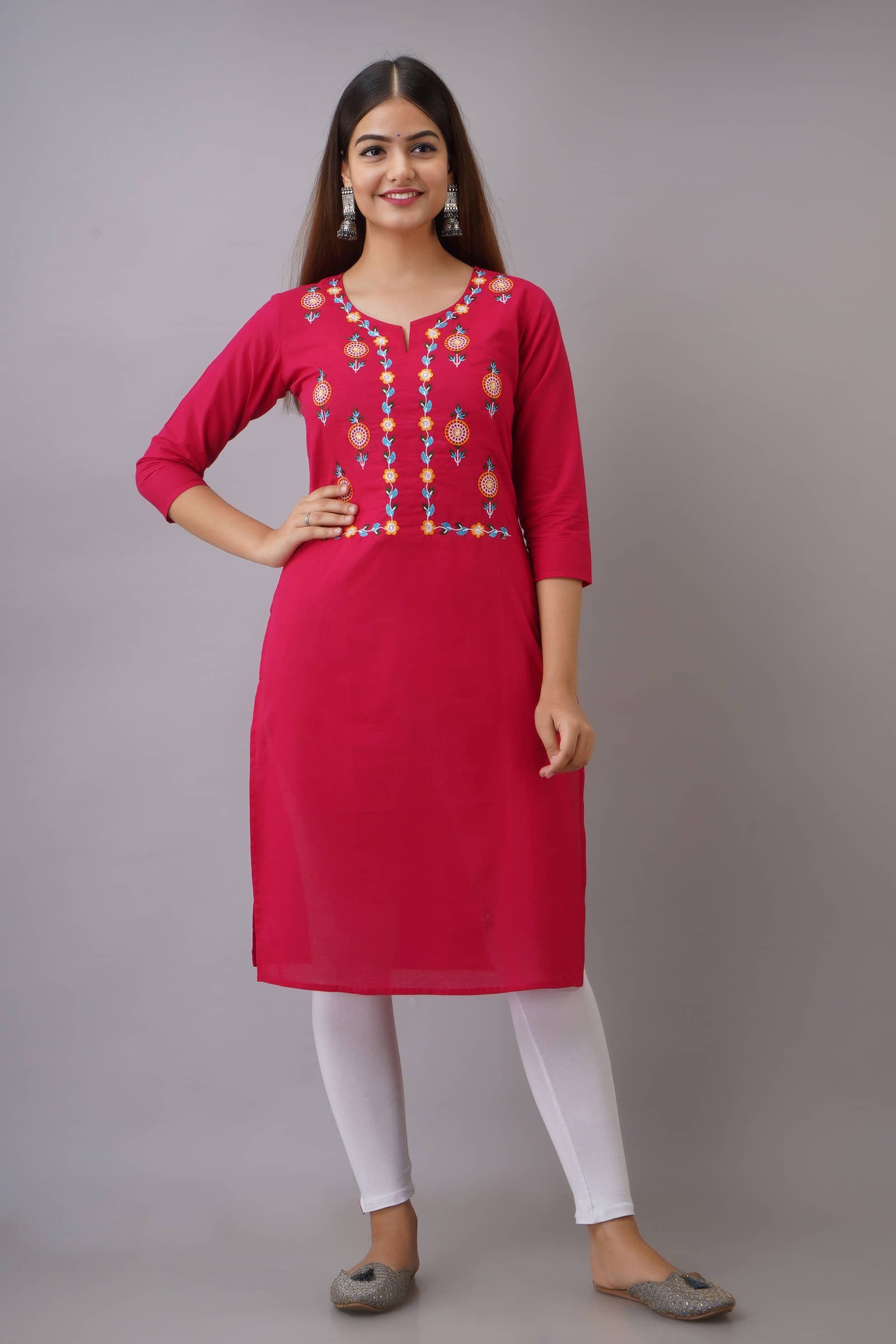 KSHARAA - Pink Cotton Women's Straight Kurti ( Pack of 1 ) - Kurtis, Tunics | Buy online on ZillyBuy