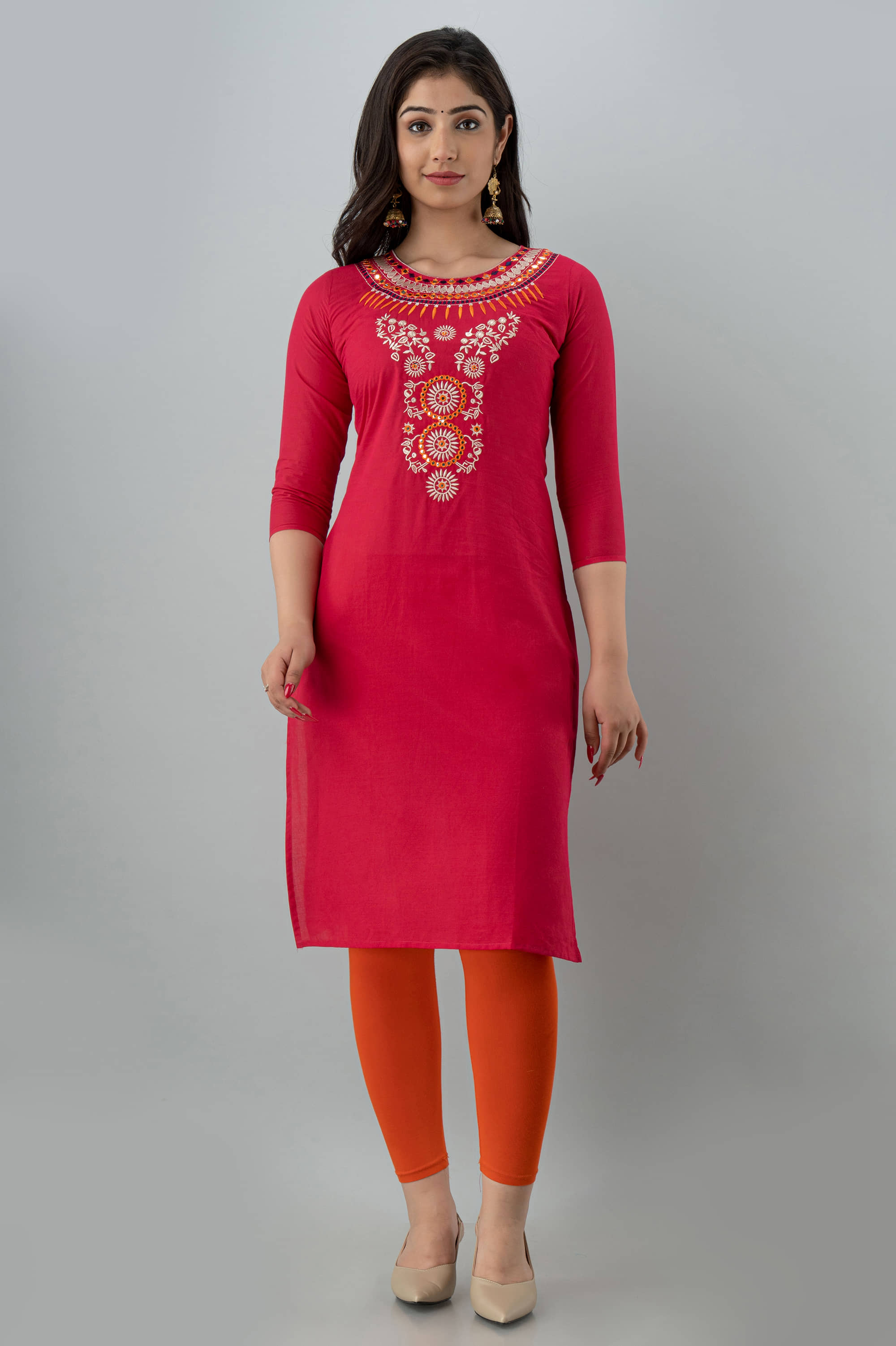 KSHARAA - Pink Cotton Women's Straight Kurti ( Pack of 1 ) - Kurtis, Tunics | Buy online on ZillyBuy