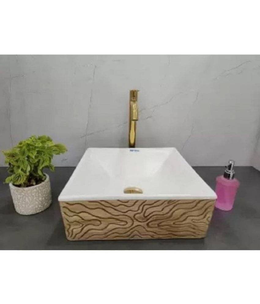     			MITILES Brown Ceramic Over Counter Wash Basins