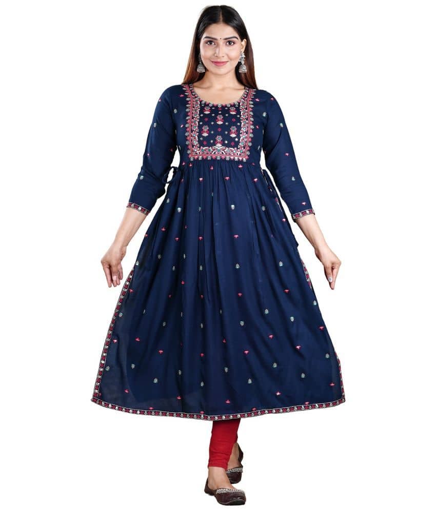 P PRIYA FASHION - Blue Rayon Women's Nayra Kurti ( Pack of 1 ) - Kurtis, Tunics | Buy online on ZillyBuy